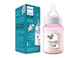 Mamadeira Avent Clássica Menina Rosa 260ml Ovelha Bico N2