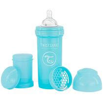 Mamadeira Bebê Bico de Silicone +2M Infantil 260ml Antivazamento Com Recipiente Leite em Pó 100ml Mixer Azul Twistshake