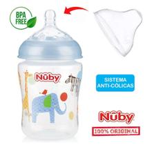 Mamadeira boca larga bico anatomico 180ml azul natural touch - Nuby Mamadeira boca larga bico anatomico 180ml azul natural touch - Nuby