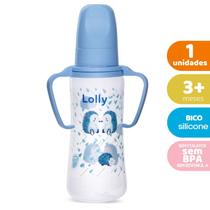 Mamadeira Lolly Zoo com Alça Bico de Silicone Redondo Azul 240ml