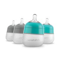 Mamadeira Nanobébé Flexy Silicone 140 ml, pacote com 4 unidades, cinza/azul-petróleo