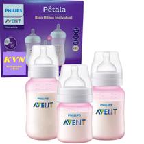 Mamadeira petala 3.0 kit 125ml 260ml e 330ml avent rosa