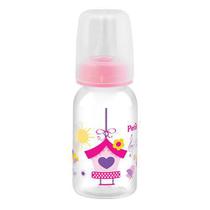 Mamadeira Reta Com Bico Em Silicone 140Ml Decorada - Rosa