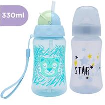Mamadeira Star Bico Azul Silicone + Copo Zoo Azul Lolly 330ml