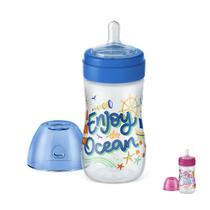 Mamadeira Super Evolution Divertida 300 ml Bico Silicone +6 meses Azul Rosa Lillo