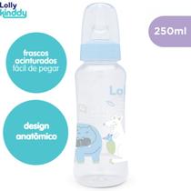 Mamadeira Zoo Azul Lolly Kinddy Bico Silicone Redondo 250ml