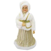 Mamãe Noel com vestido champanhe, casaco e touca brancos com detalhes dourados 45 cm Mamãe Noel com vestido champanhe, casaco e touca brancos com detalhes dourados 45 cm