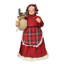 Mamãe Noel Decorativa Avental Xadrez e Saco de Presentes Rústico 60cm - Cromus Mamãe Noel Decorativa Avental Xadrez e Saco de Presentes Rústico 60cm - Cromus