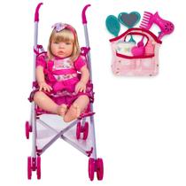 Mamãe Reborn Bebê Reborn Cabelos Loiros + Carrinho e Bolsa