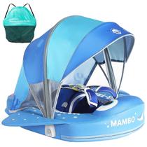 Mambobaby Float com dossel e mochila portátil Bóia de natação para bebês, adequada para a pele, com cauda, impermeável, não inflável, Mambo Float Smart Swim Trainer, macio e sólido, flutuador de piscina infantil, anel de natação para bebês de 3 a 24 meses