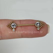 Mamilo aço under shine push pin com cristais dourados