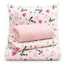 MANARDI Soft Winter Jogo de Lençol Plush Casal 4 Peças Super Macio com Elástico 1,38 x 1,88 x 30 Coração Branco e Rosa