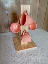 Mancebo porta xícaras de pinus com 6 ganchos cantinho do café