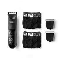 MANCLUB Kit Black: O Desmatador, 2 Lâminas de Cerâmica e 2 Cuecas Boxer - Aparador Elétrico de Virilha, Região Íntima e Pelos Corporais