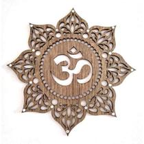 Mandala 30cm Símbolo Om Madeira Pintada Yoga Parede Proteção