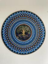 Mandala azul universo Arvore da Vida 90cm diâmetro pintada à mão mdf 6mm - Sol de Sophia Artes Visuais