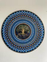 Mandala azul universo Arvore da Vida 90cm diâmetro pintada à mão mdf 6mm