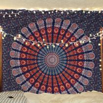 Mandala de pavão King Size Bless International para pendurar na parede 225x265cm