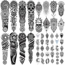 Mandala de tatuagem temporária de braço inteiro impermeável 48 folhas