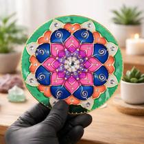 Mandala Decorativa Artesanal Colorida Vidro Diâmetro 15 Cm ! -