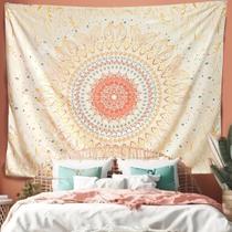 Mandala floral para pendurar na parede Tapeçaria Damanse 125x150cm amarela Mandala floral para pendurar na parede Tapeçaria Damanse 125x150cm amarela