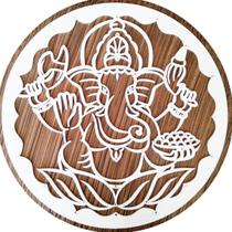 Mandala Ganesha - MDF - Branco - Riqueza Prosperidade - 30cm