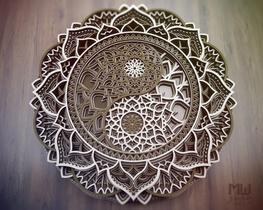 Mandala Yin-yang Em Camadas Relevo Decoração 3d 44 cm