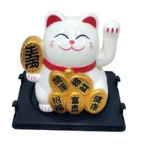 Maneki Neko Gato Da Sorte Branco 5 Cm Alt. Moedas Luz Solar