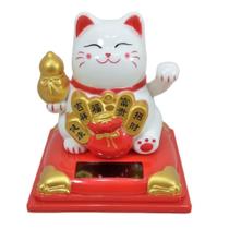 Maneki Neko Gato Da Sorte Branco 8 Cm Alt. Energia Solar