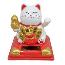 Maneki Neko Gato Da Sorte Branco 8 Cm Alt. Energia Solar