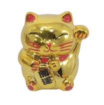 Maneki Neko Gato Da Sorte Porcelana Dourado 9 Cm Altura