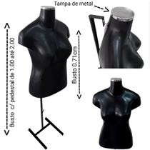 Manequim feminino adulto (Busto plus size GG) c/ tampa de metal + pedestal H na cor preto. - Ksouzamanequins
