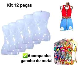 Manequim feminino adulto (cabide silhueta) transparente com gancho de metal kit com 12 unidades Manequim feminino adulto (cabide silhueta) transparente com gancho de metal kit com 12 unidades