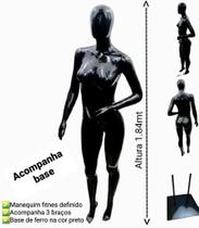 Manequim feminino adulto (Fitnes definido veste 38/40) preto + base de ferro na cor preto.