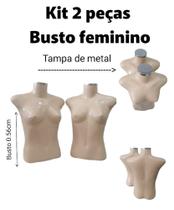 Manequim feminino adulto kit 2 peças (busto Slim P.36) na cor bege com tampa prata Manequim feminino adulto kit 2 peças (busto Slim P.36) na cor bege com tampa prata