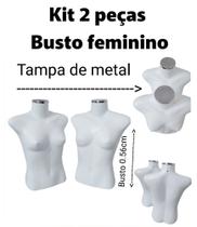 Manequim feminino adulto kit 2 peças (busto Slim P. 36) na cor branco com tampa prata.