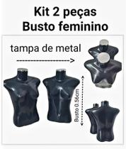 Manequim feminino adulto kit 2 peças (busto Slim P.36) na cor preto com tampa prata.