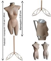 Manequim feminino adulto (meio corpo cinturinha) com tampa de metal + pedestal retro na cor bege - Ksouza manequins