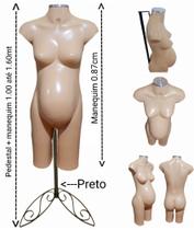 Manequim feminino adulto (meio corpo gravida N.38) bege com tampa prata + pedestal retro preto. Manequim feminino adulto (meio corpo gravida N.38) bege com tampa prata + pedestal retro preto.