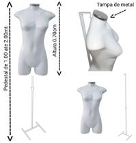 Manequim feminino adulto (meio corpo jó) branco c/ tampa de metal + pedestal h na cor branco - Ksouza manequins