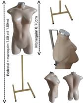 Manequim feminino adulto (meio corpo jo) com tampa de metal + pedestal H na cor bege