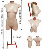 Manequim feminino adulto (meio corpo jó N.36) bege com tampa rose + pedestal H na cor Rose