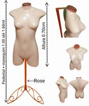 Manequim feminino adulto (meio corpo jó n.36) bege com tampa rose + pedestal retro na cor Rose. Manequim feminino adulto (meio corpo jó n.36) bege com tampa rose + pedestal retro na cor Rose.