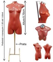 Manequim feminino adulto (Meio corpo jó N.36) Rose com tampa prata + pedestal H na cor prata. Manequim feminino adulto (Meio corpo jó N.36) Rose com tampa prata + pedestal H na cor prata.
