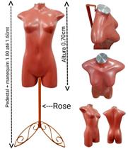 Manequim feminino adulto (Meio corpo Jó N.36) Rose com tampa prata + pedestal retro na cor Rose.
