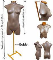 Manequim feminino adulto (Meio corpo jó N.36) Savana com tampa golden + pedestal H na cor Golden. Manequim feminino adulto (Meio corpo jó N.36) Savana com tampa golden + pedestal H na cor Golden.