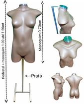 Manequim feminino adulto (Meio corpo jô N.36) Savana com tampa prata + pedestal H na cor prata.