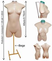 Manequim feminino adulto (Meio corpo modelo jo N.36) bege com tampa prata + pedestal H na cor bege Manequim feminino adulto (Meio corpo modelo jo N.36) bege com tampa prata + pedestal H na cor bege