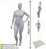 Manequim feminino adulto (Plus size GG) perna com pose braço cintura + base de ferro na cor branco - Ksouza manequins