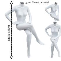 Manequim feminino adulto (Pose sentada n.36) na cor branca com tampa de metal